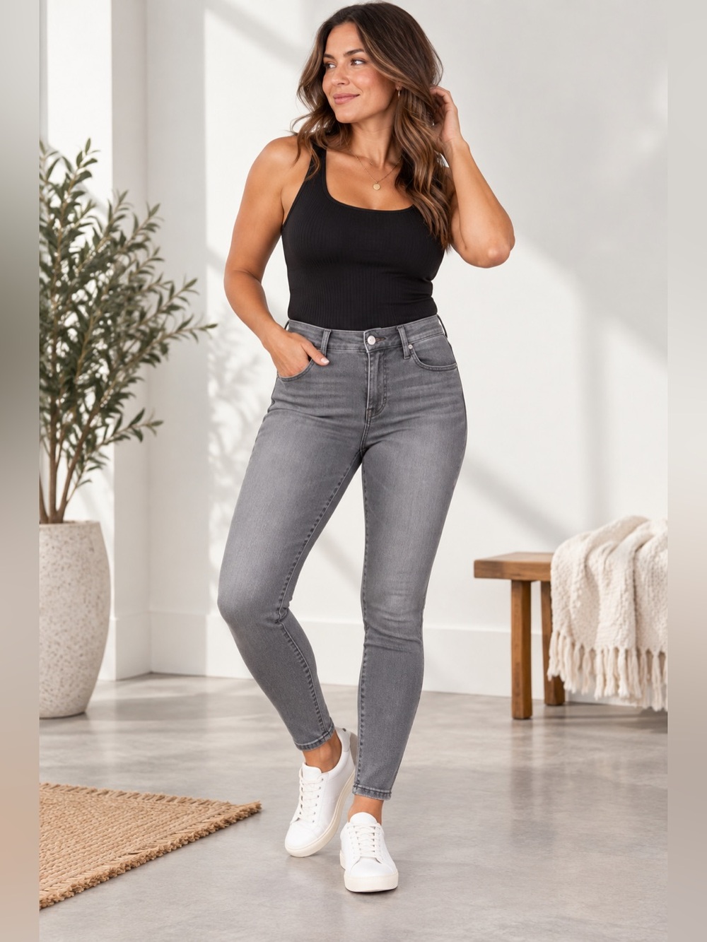 Athleta Sculptek Skinny Jeans Gray Wash Stretch Denim Size 14